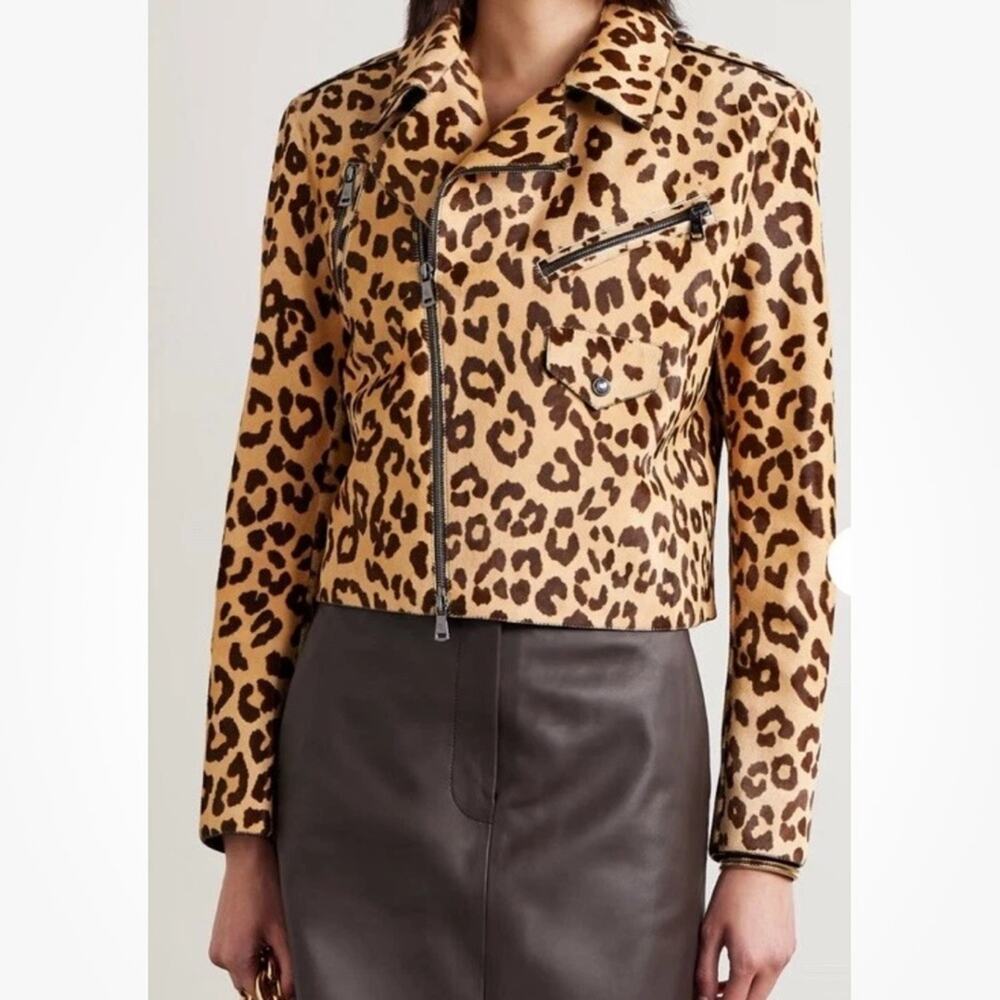 NWT Ralph Lauren purple label calf hair leopard print leather jacket
